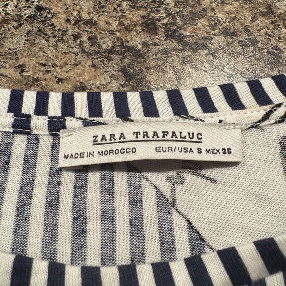 Zara Top Boho Artsy Eclectic Whimsical Paint Tube Print Peplum Stripe Blue Small - Picture 3 of 5